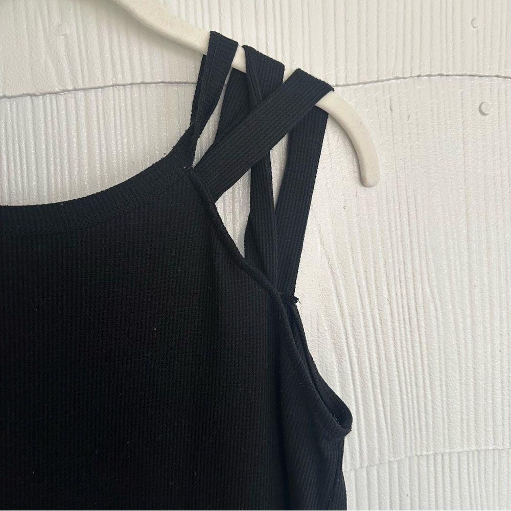 7th Ray Women’s Large Black Strappy Shoulder Sleeveless Tank Top Waffle Knit - Picture 3 of 4